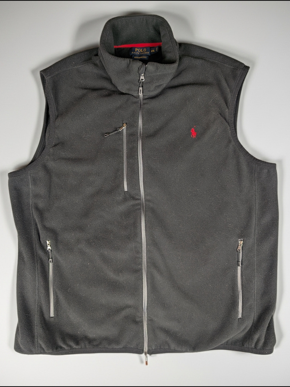 Polo Ralph Lauren Performance Fleece Vest Men's XXL Black Full Zip Red Pony
